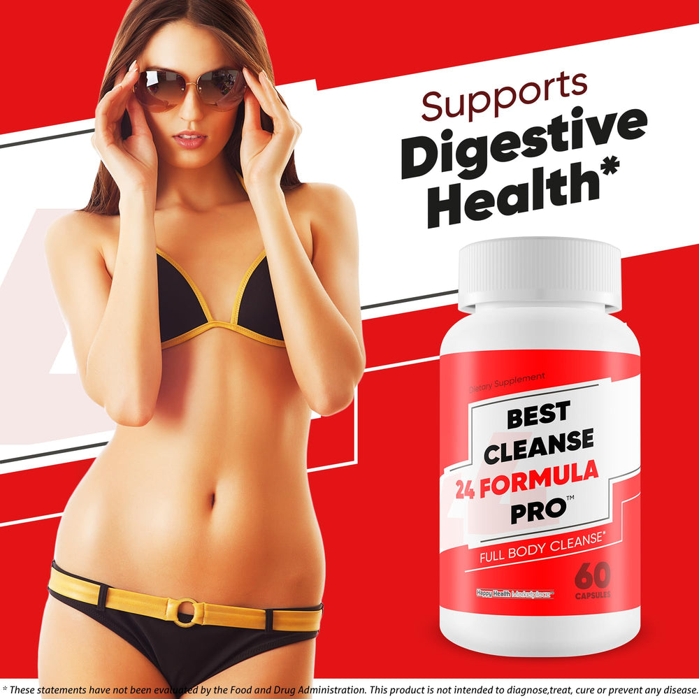 Happy Health Marketplace Best Cleanse 24 Formula Pro packaging closeup showing quality and USA-made