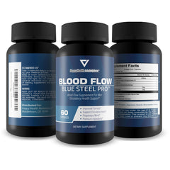 Happy Health Marketplace Blood Flow Blue Steel Pro label closeup shows key ingredients