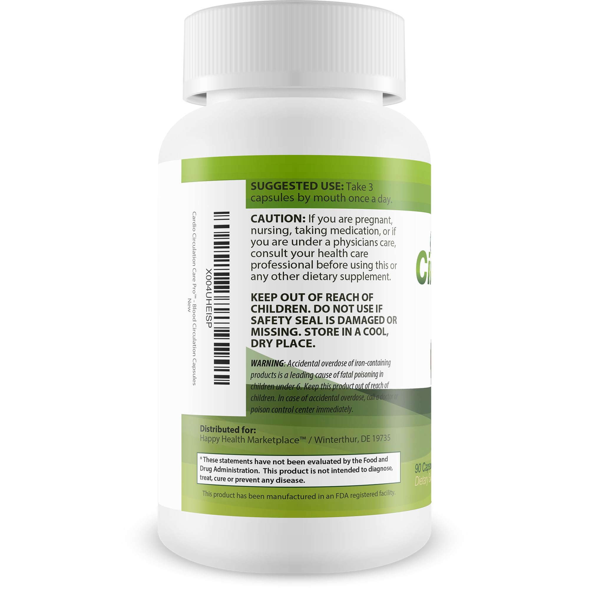 Happy Health Marketplace Cardio Circulation Care Pro capsules closeup shows convenient daily dose.
