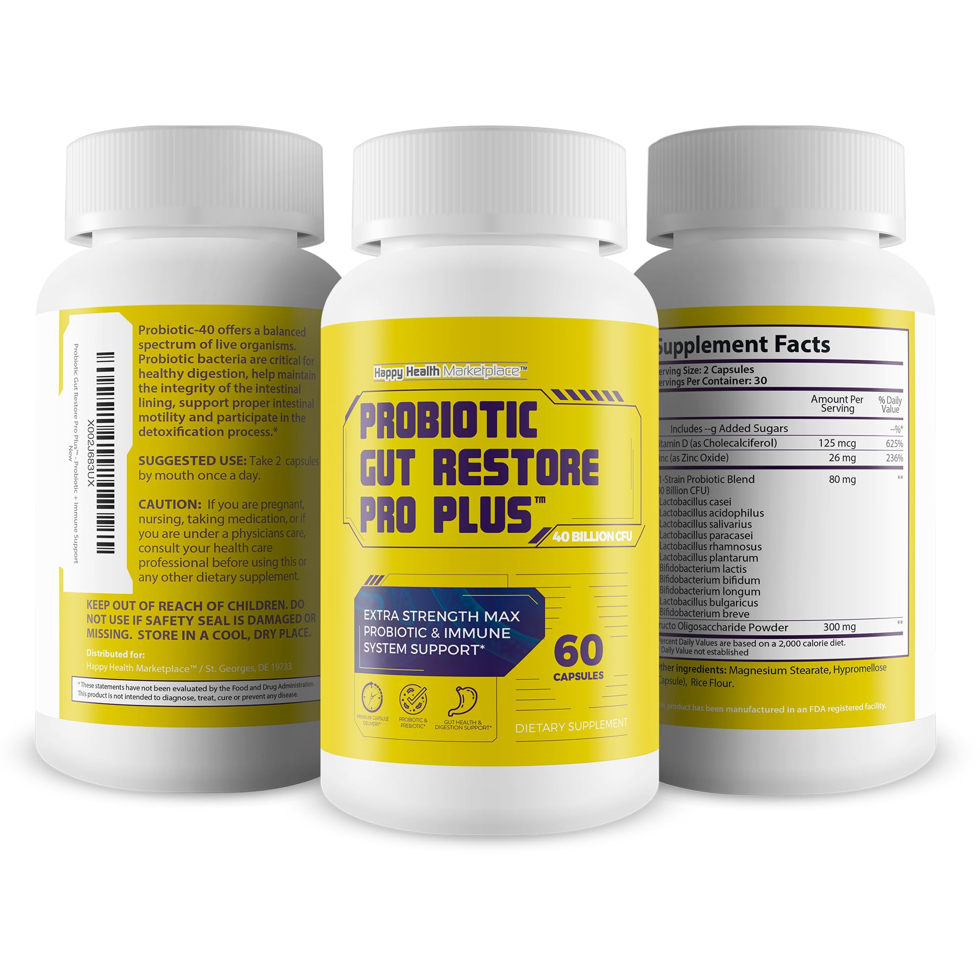 Happy Health Marketplace probiotic supports balanced immune response.