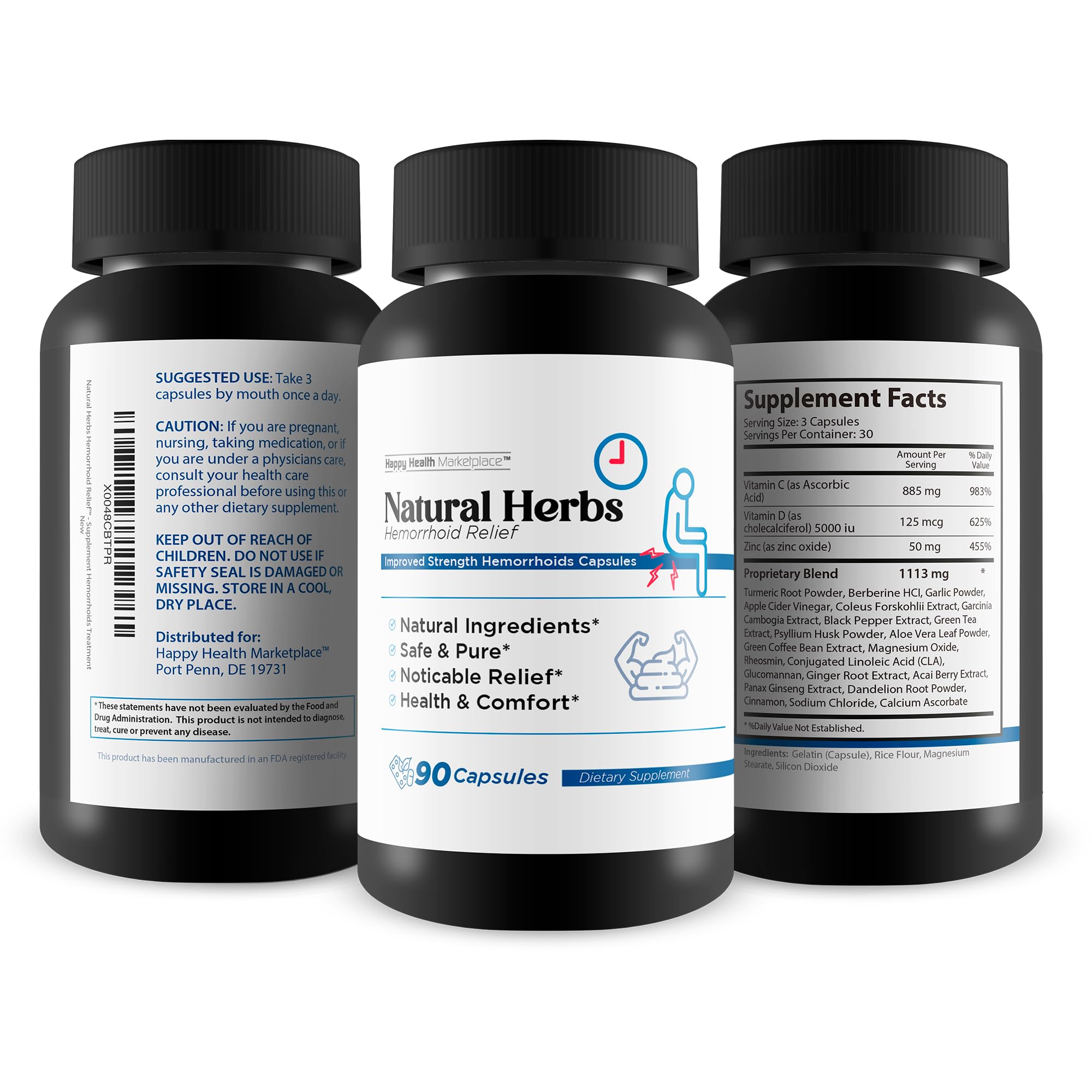 Happy Health Marketplace Natural Herbs Hemorrhoids Capsules close-up of capsules for easy daily intake
