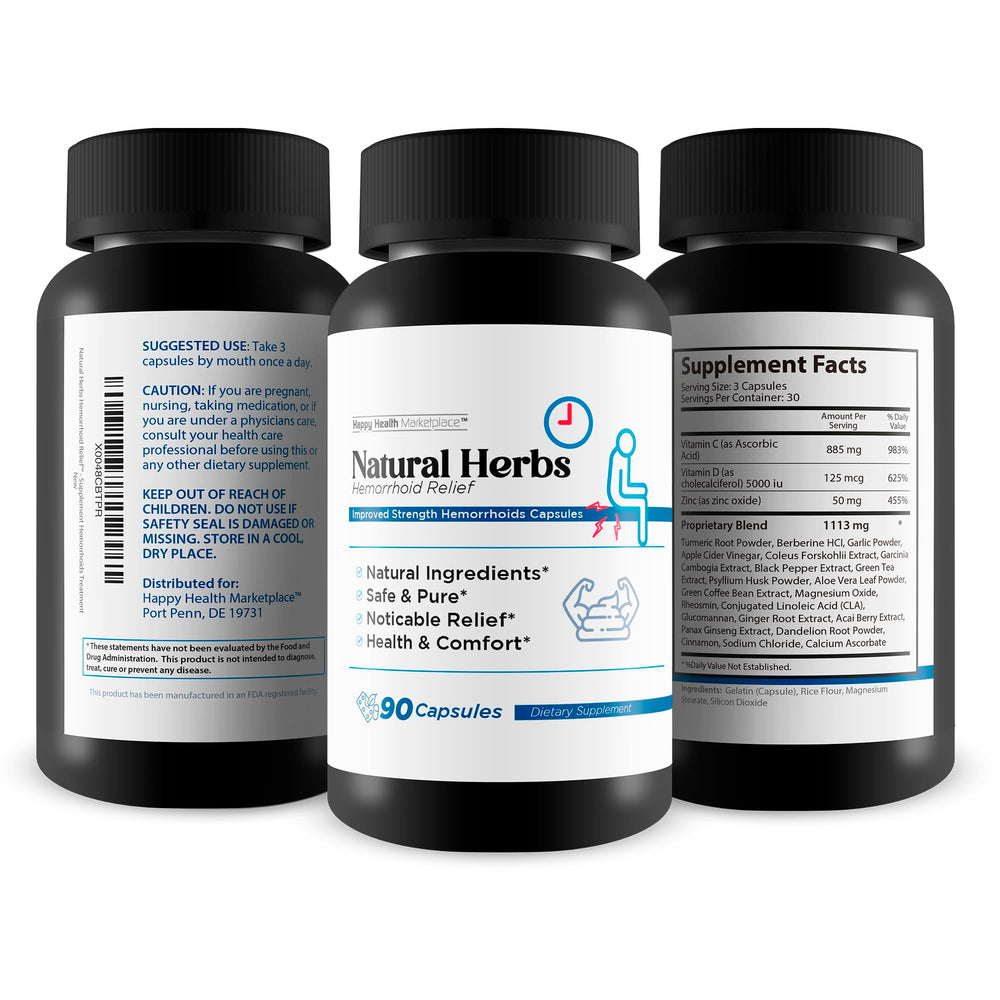 Happy Health Marketplace Natural Herbs Hemorrhoids Capsules close-up of capsules for easy daily intake