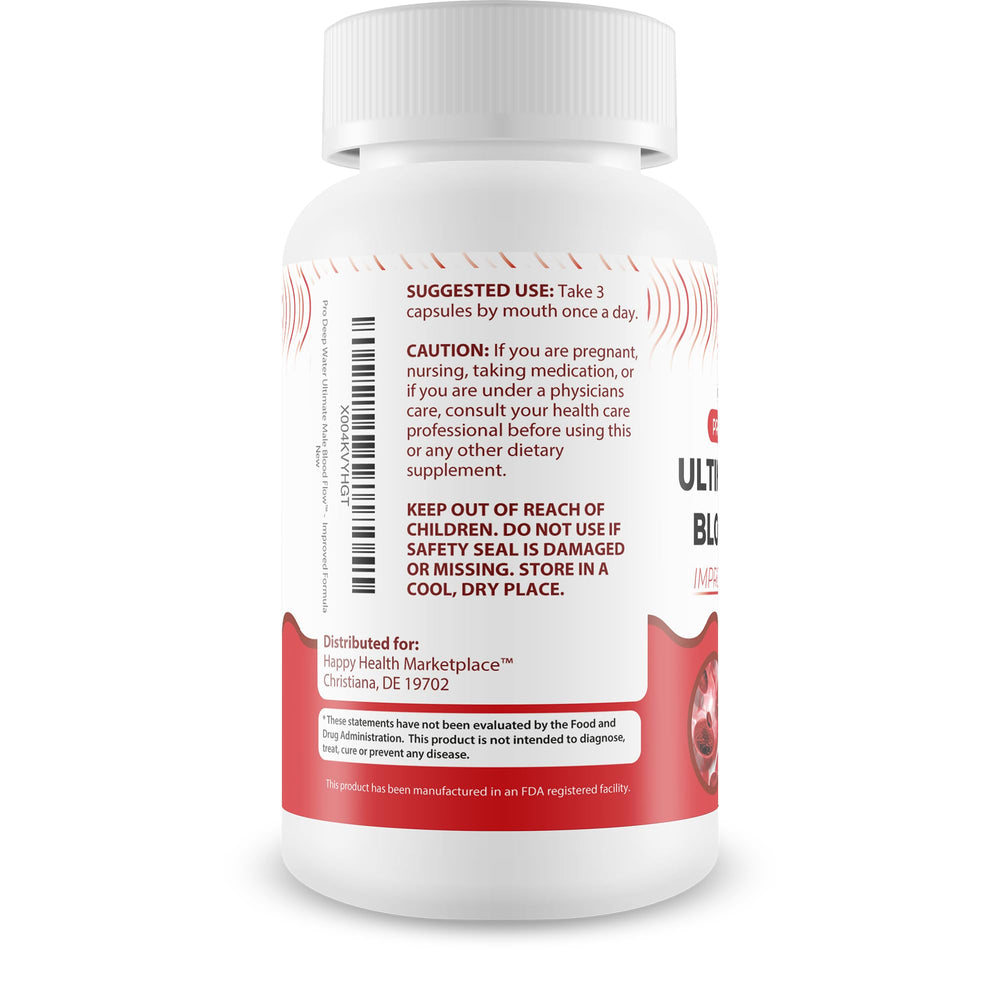 Happy Health Marketplace Pro Deep Water label detail emphasizing niacin and arginine ingredients.