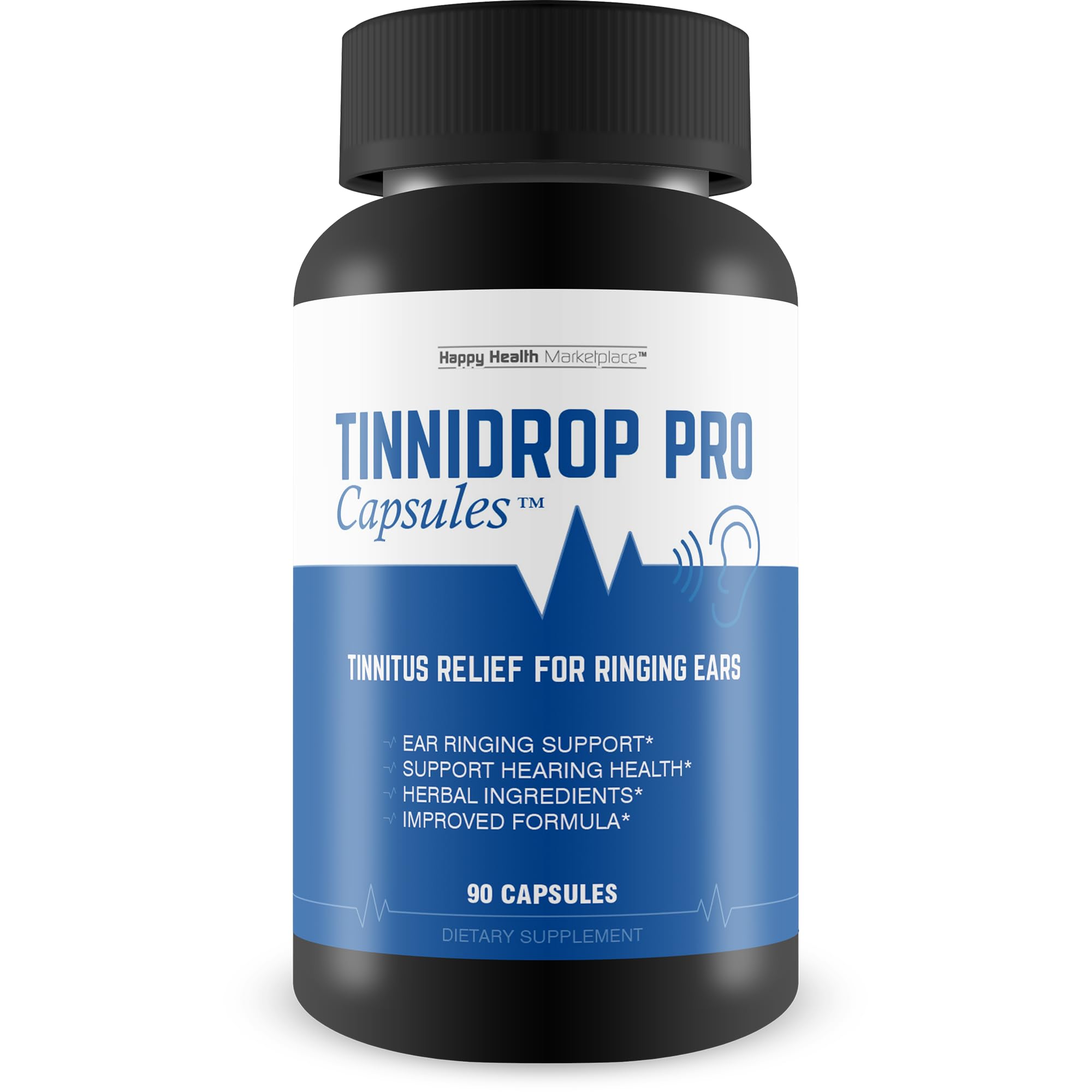 Happy Health Marketplace Tinnidrop Pro bottle supports daily ear health.