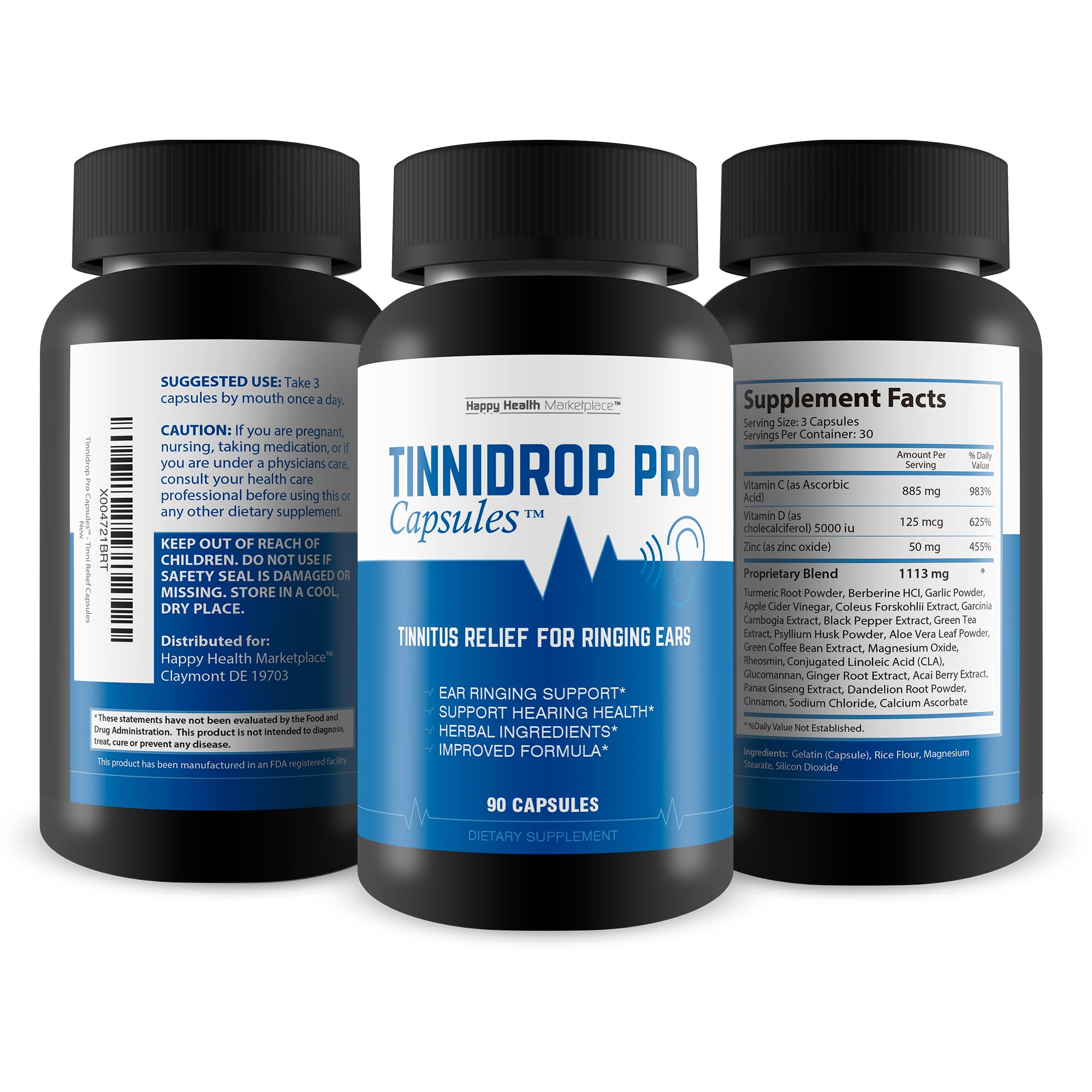 Happy Health Marketplace Tinnidrop Pro pour demonstrates convenient daily dose.