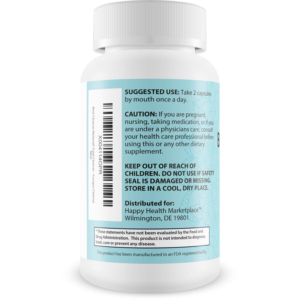 Happy Health Metanail Total Cleanse label packaging emphasizes clean USA-made production.