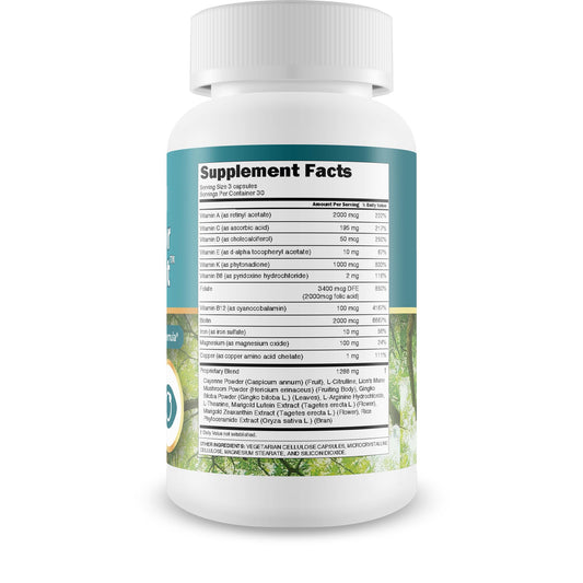 Happy Health Tree of Life Eyesight label closeup highlighting ingredients for eye health.