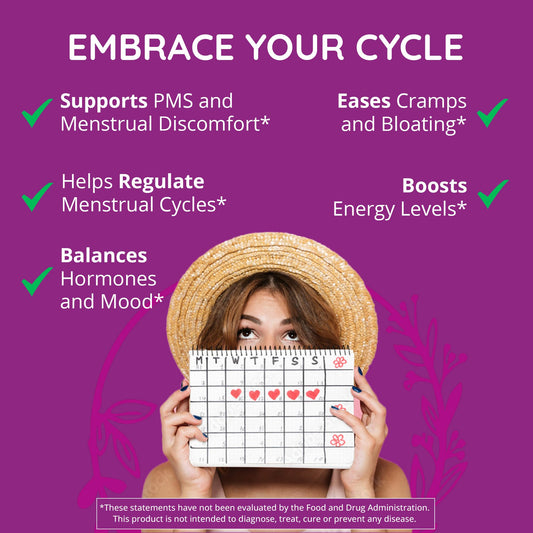 Go With The Flow capsules showing vegan herbal blend for menstrual comfort