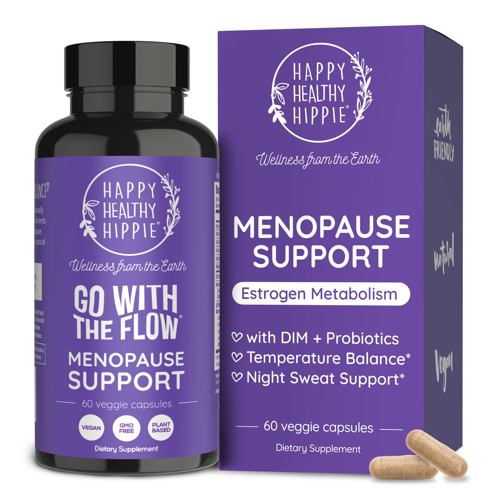 Happy Healthy Hippie Go With The Flow menopause bottle for comfort during perimenopause.