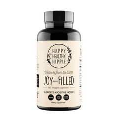 Happy Healthy Hippie Joy-Filled mood supplement bottle promotes calm and balanced mood.
