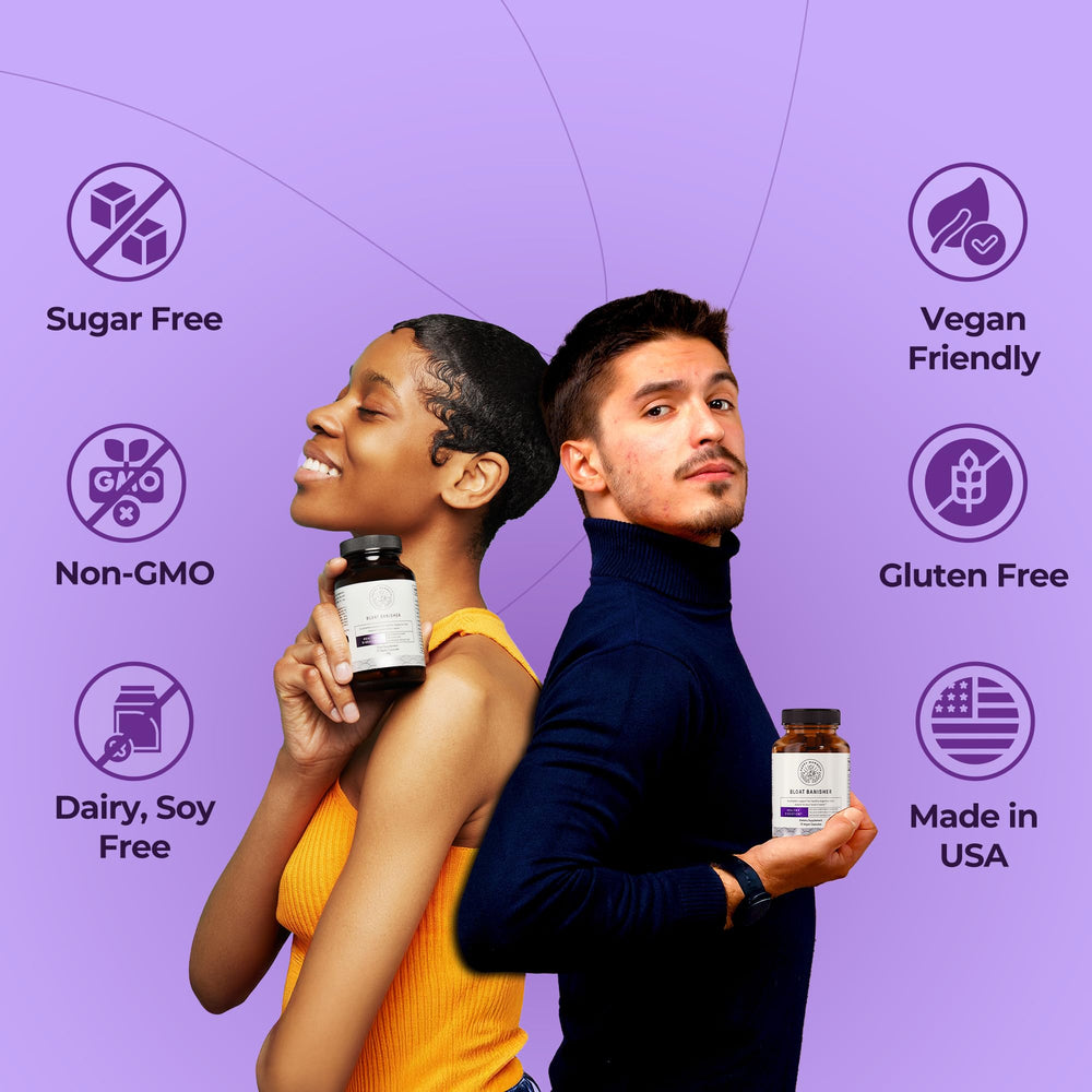 Happy Mammoth Bloat Banisher label detail highlighting natural, GMO-free formula