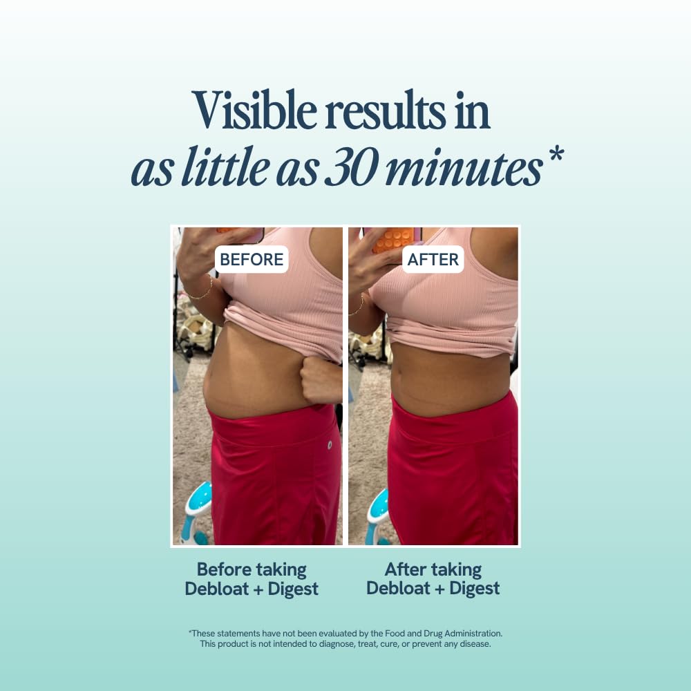 Happy V Debloat + Digest visual of ingredients highlighting enzyme blend.