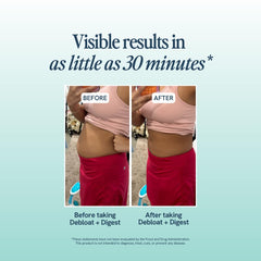 Happy V Debloat + Digest visual of ingredients highlighting enzyme blend.