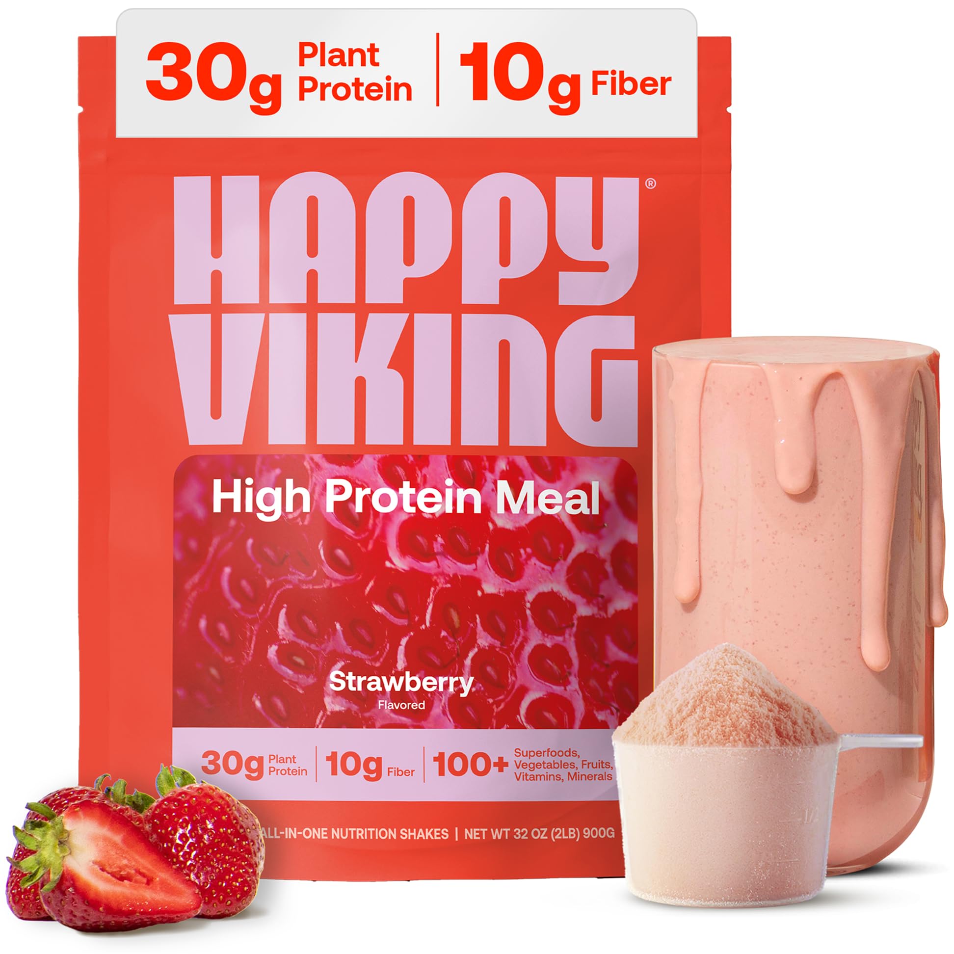 Happy Viking strawberry bottle shows a plant-based protein option for post-workout recovery