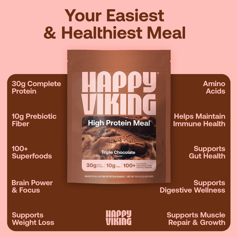 Happy Viking shake in a glass highlighting creamy dairy-free nutrition