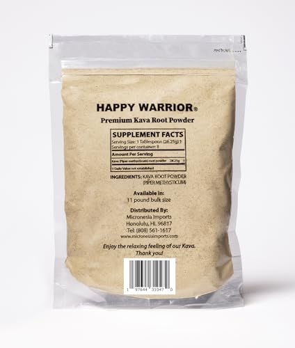 Happy Warrior Kava powder close-up reveals fine texture for easy straining