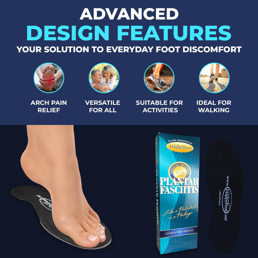 HappyFeet plantar fasciitis support gel orthotics close-up highlighting massaging gel