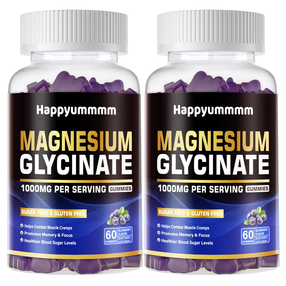 Happyummmm Blueberry Glycinate Gummies front view for easy daily use