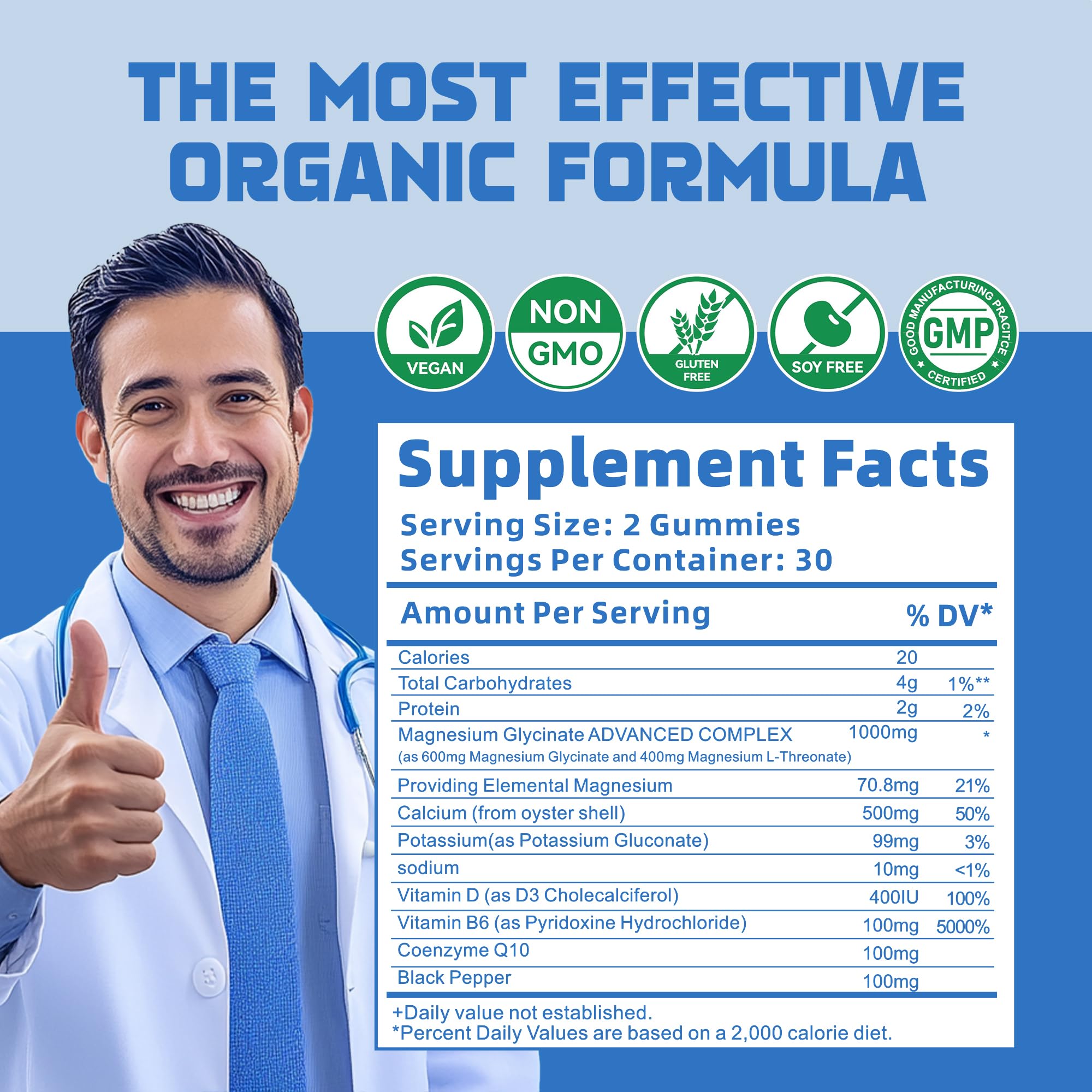 Happyummmm Blueberry Glycinate Gummies ingredients label shows minerals and vitamins