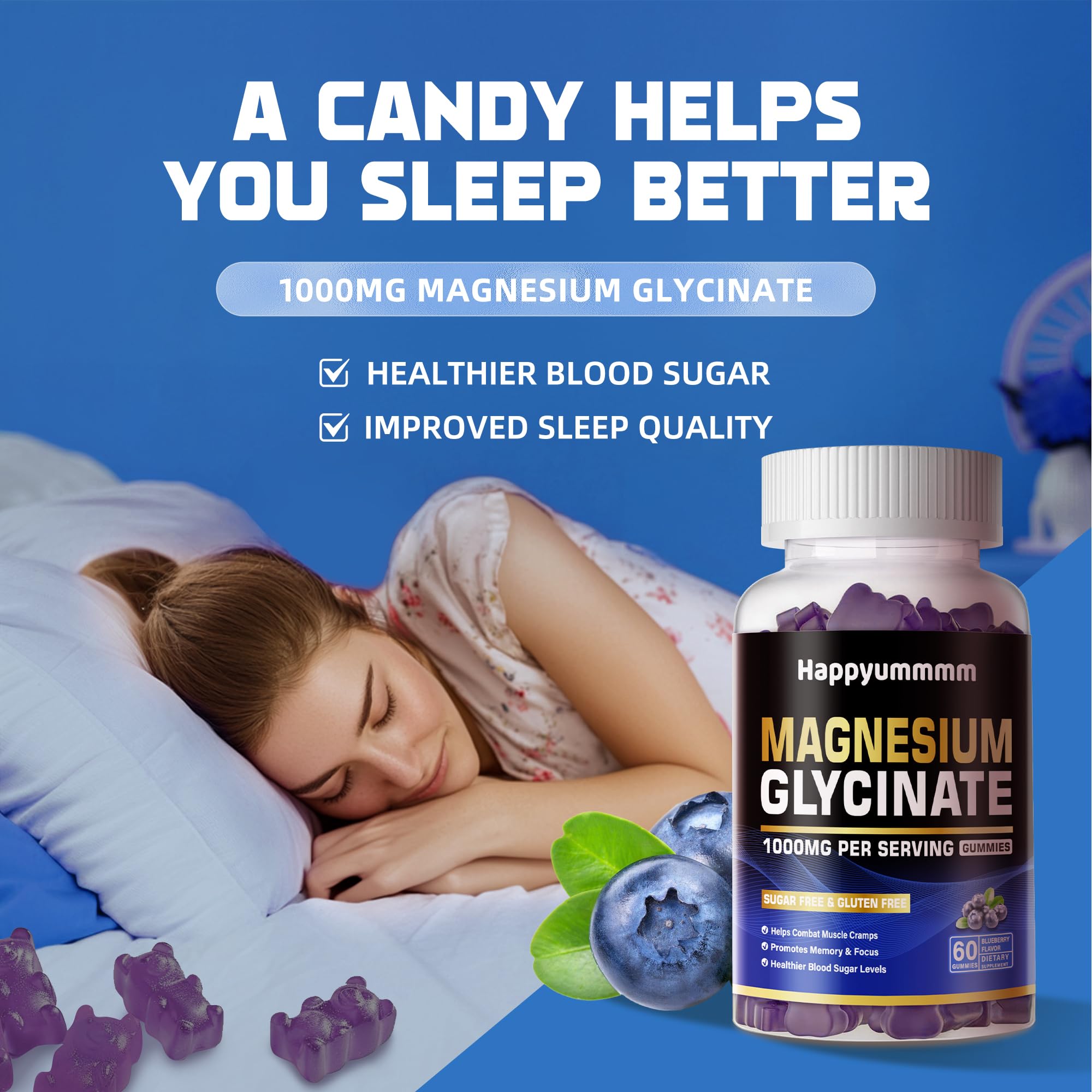 Happyummmm Blueberry Glycinate Gummies tasty flavor supports daily habit