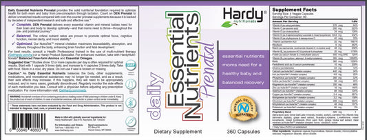 Hardy Nutritionals DEN Prenatal capsules closeup highlighting full-spectrum micronutrients.