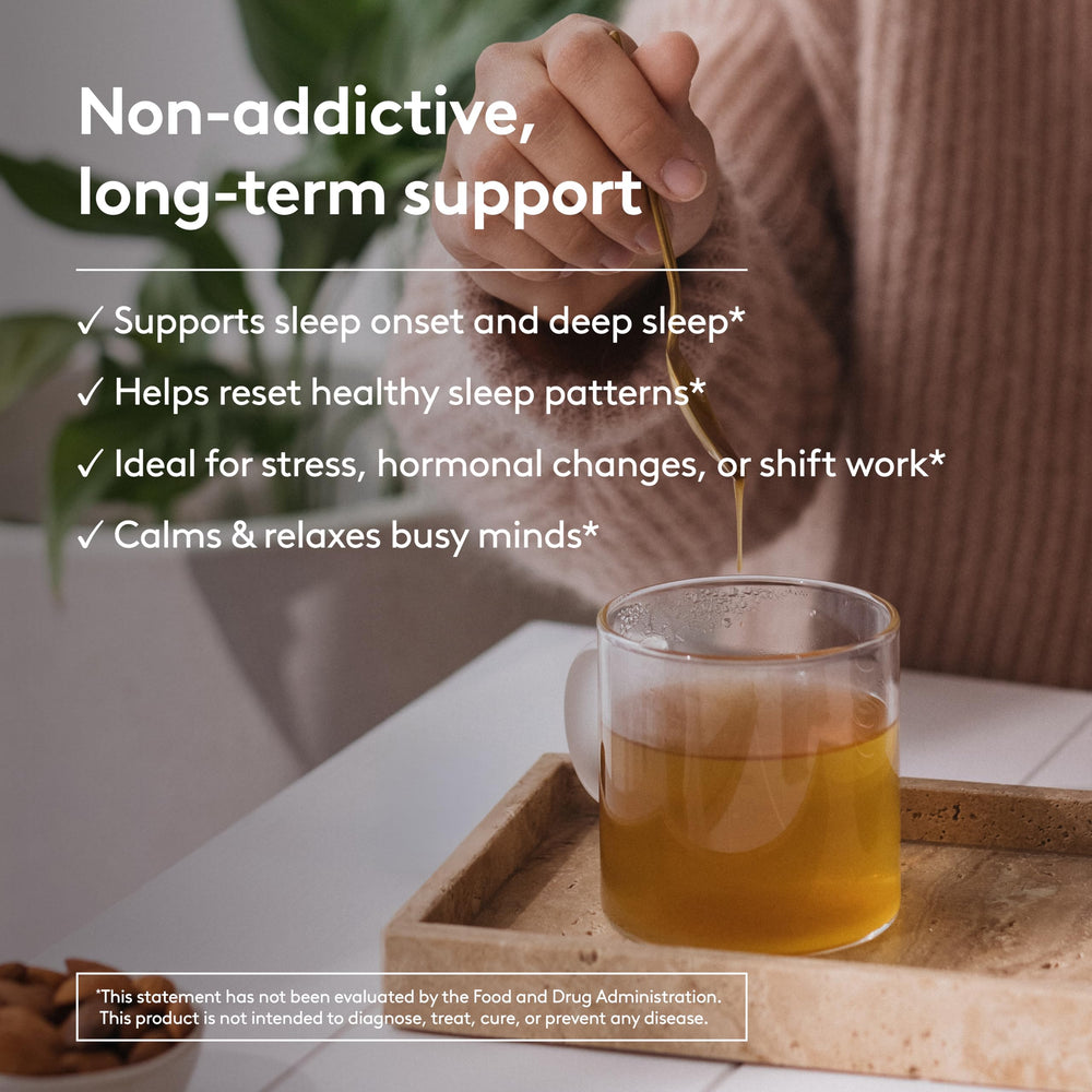 Ingredient showcase highlights herbal extracts for calming evening support.