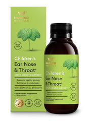 Harker Herbals children's ear nose throat syrup bottle with clear label for gentle ease.
