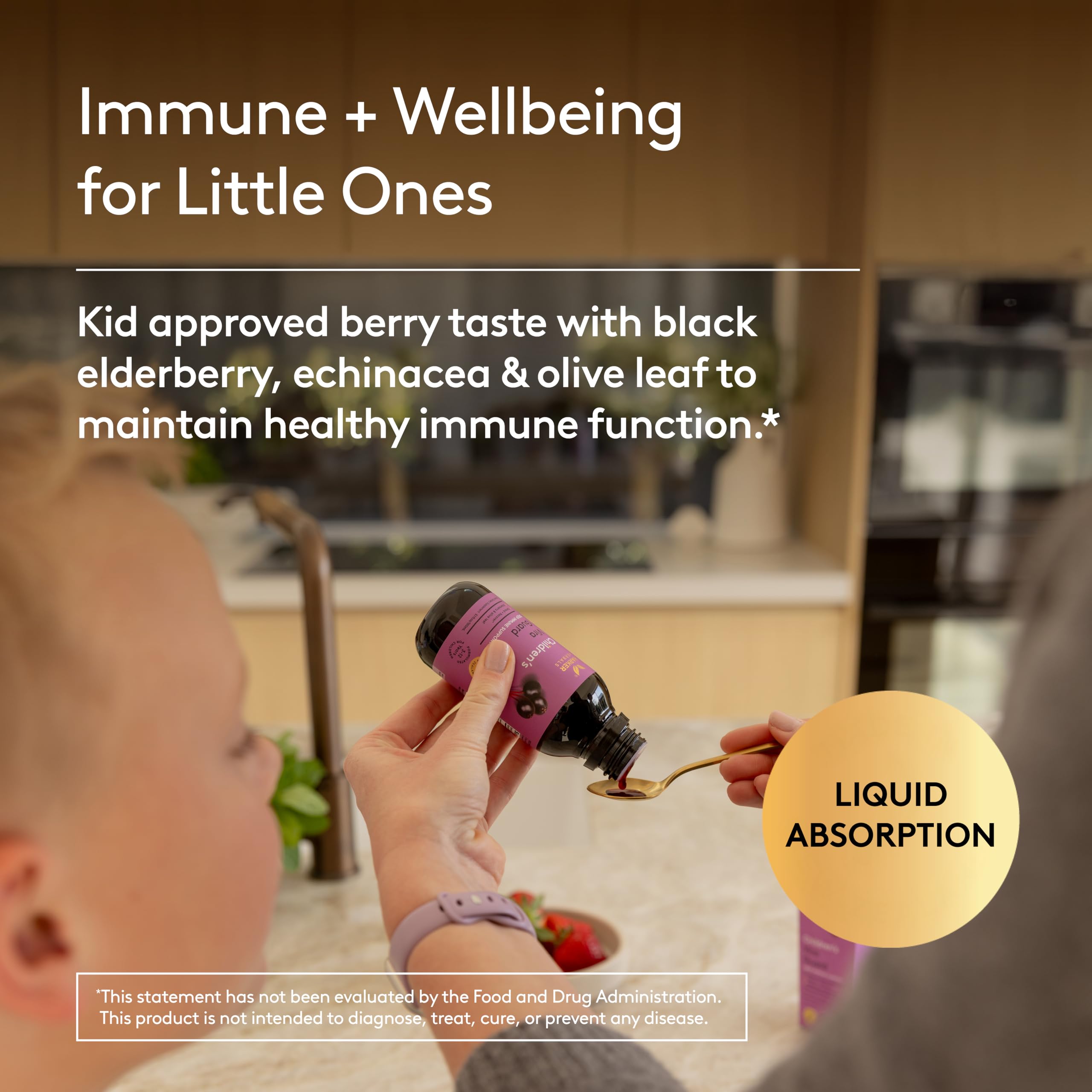 Measuring spoon with Harker Herbals syrup for easy dosing