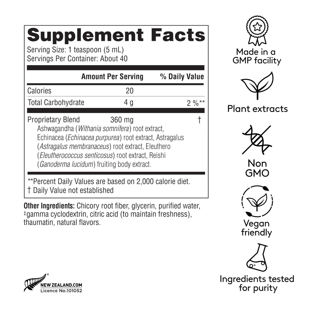 Harker Herbals Immune Energy Syrup pour shows easy dosing for busy days.