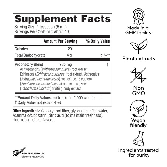 Harker Herbals Immune Energy Syrup pour shows easy dosing for busy days.