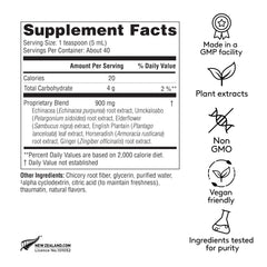 Harker Herbals Sinus Ease Syrup dispensing into a teaspoon for easy dosing.