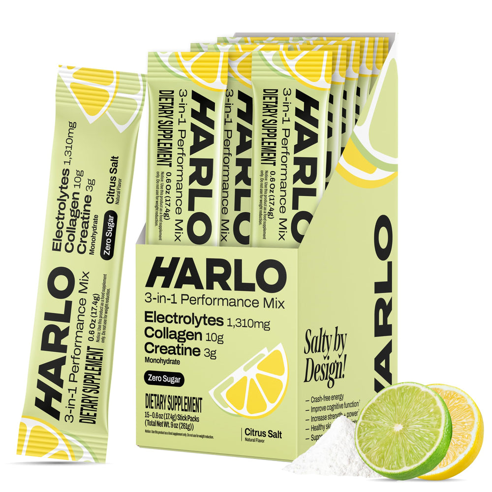 Harlo 3-in-1 electrolytes bottle pour supports rapid hydration during intense training with collagen and creatine