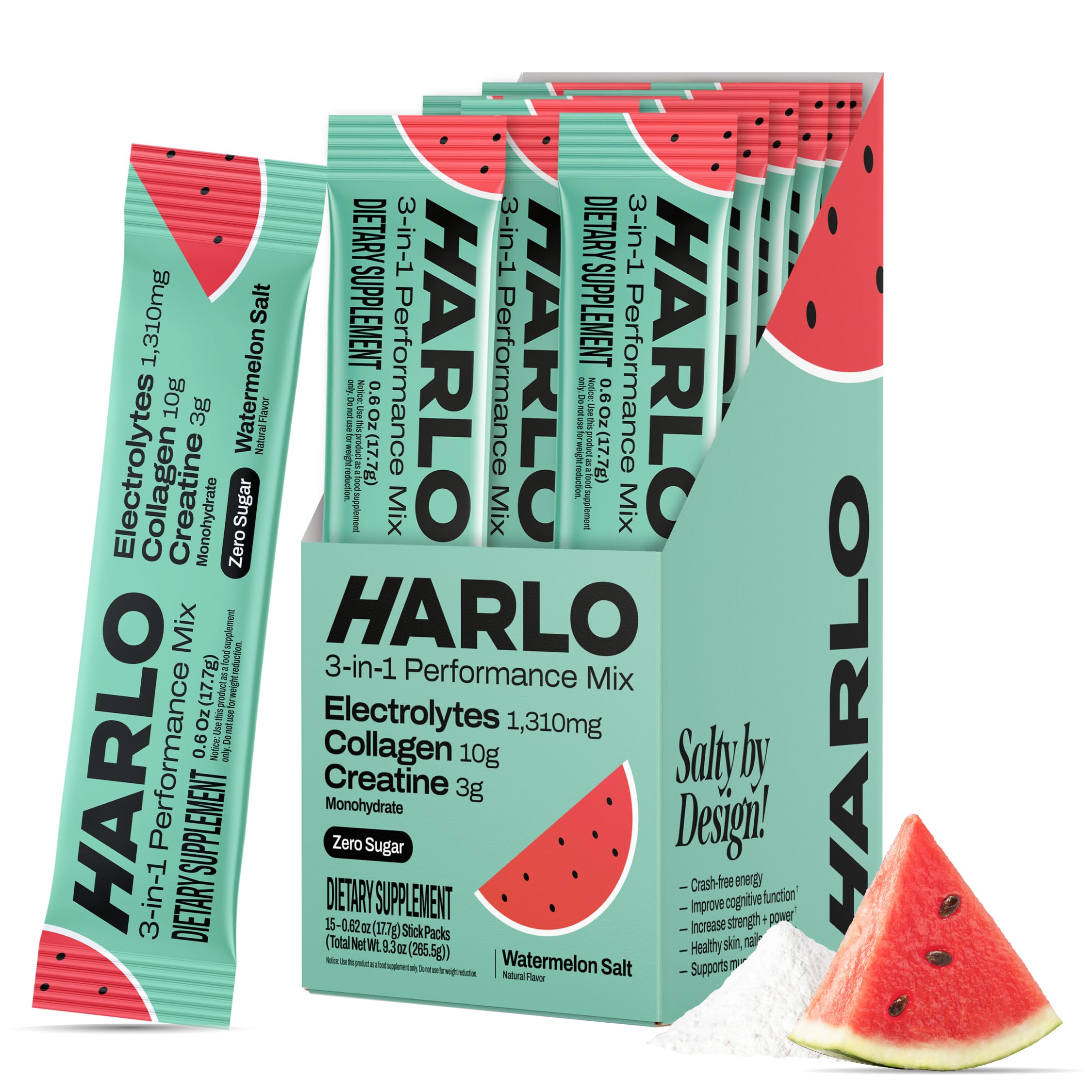 Harlo 3-in-1 electrolytes watermelon scoop ready to mix for hydration during workouts.
