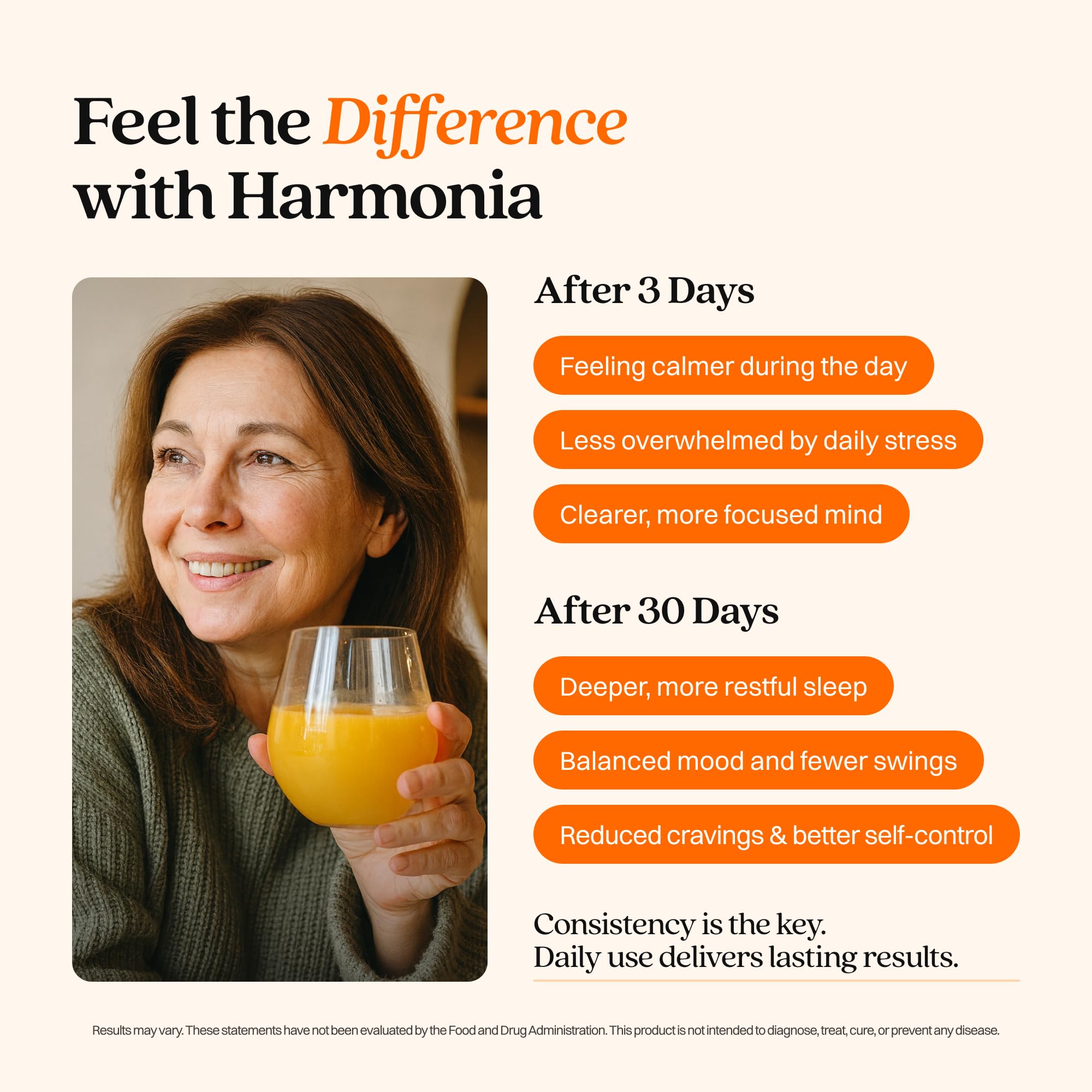 Close-up of Harmonia Cortisol Cocktail ingredients like ashwagandha and L-Theanine for calmer moments.
