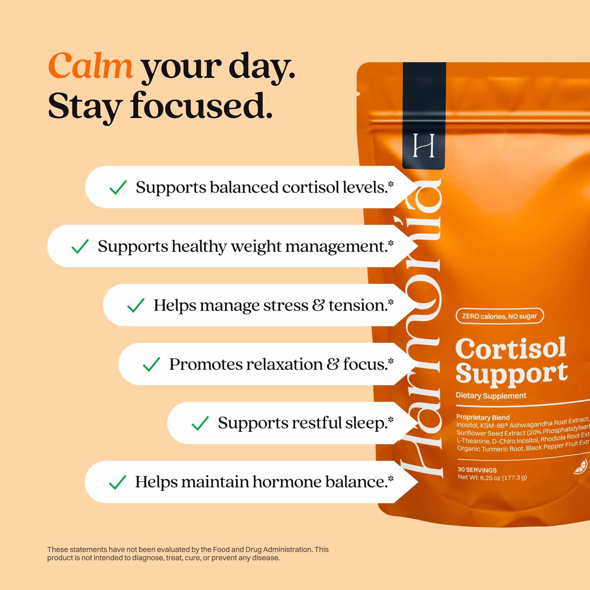 Dissolving Harmonia Cortisol Cocktail powder for a smooth, non-pill drink.