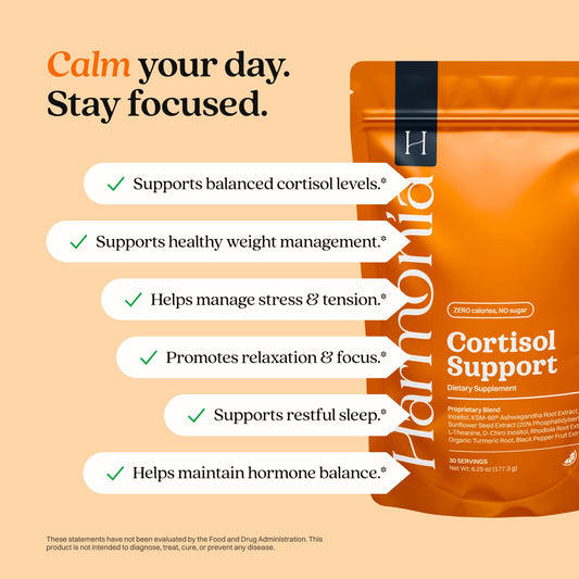 Dissolving Harmonia Cortisol Cocktail powder for a smooth, non-pill drink.
