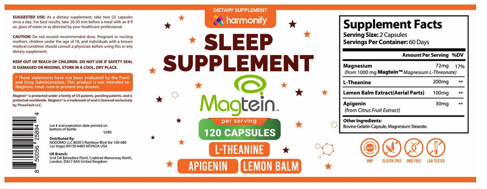 HARMONIFY capsule close-up showing 1000 mg Magtein per capsule.