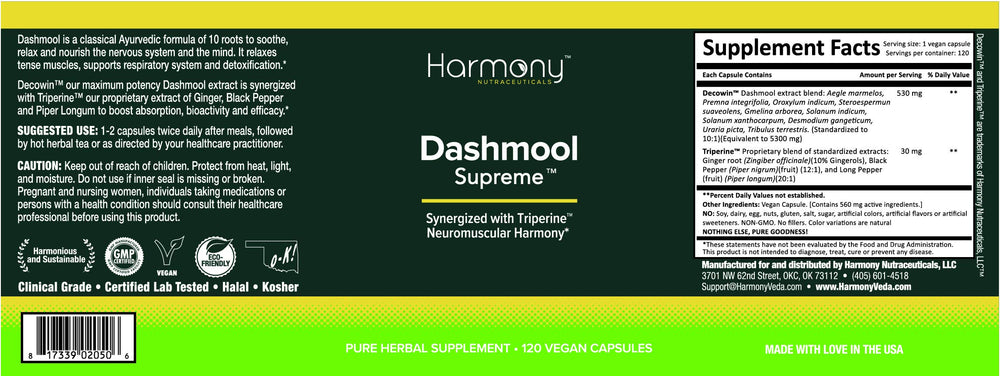 Dashmool Supreme product image highlights Decowin and Triperine synergy for absorption.