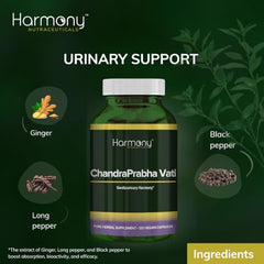 Harmony Nutraceuticals Chandraprabha Vati label closeup showing purity