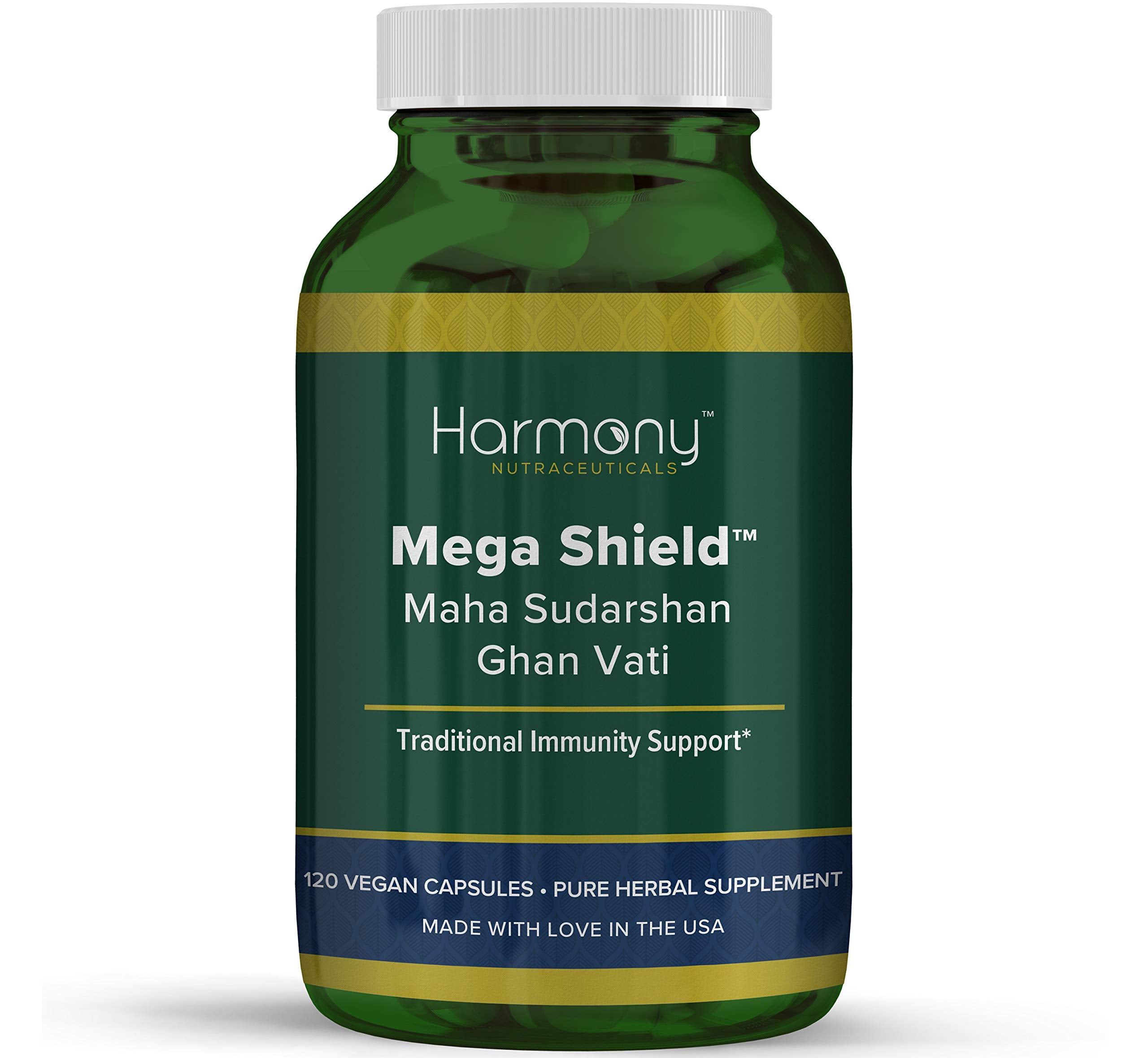 Harmony Nutraceuticals Mahasudarshan Ghan Vati bottle front with immune-supporting capsules