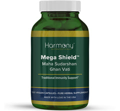 Harmony Nutraceuticals Mahasudarshan Ghan Vati bottle front with immune-supporting capsules