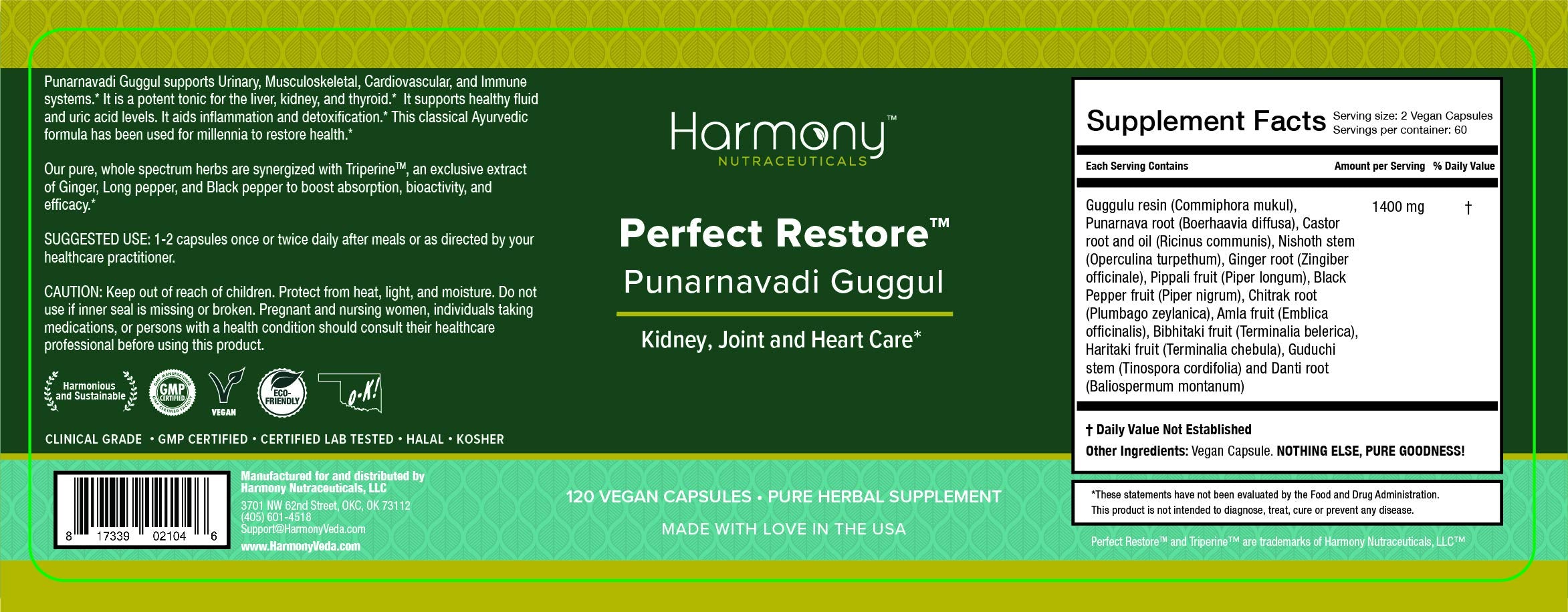 Harmony Nutraceuticals Punarnavadi Guggul capsules highlight easy daily dosing for holistic vitality