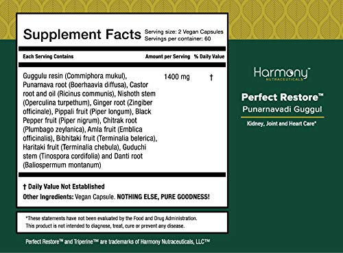 Harmony Nutraceuticals Punarnavadi Guggul label showcases pure, ethically sourced ingredients