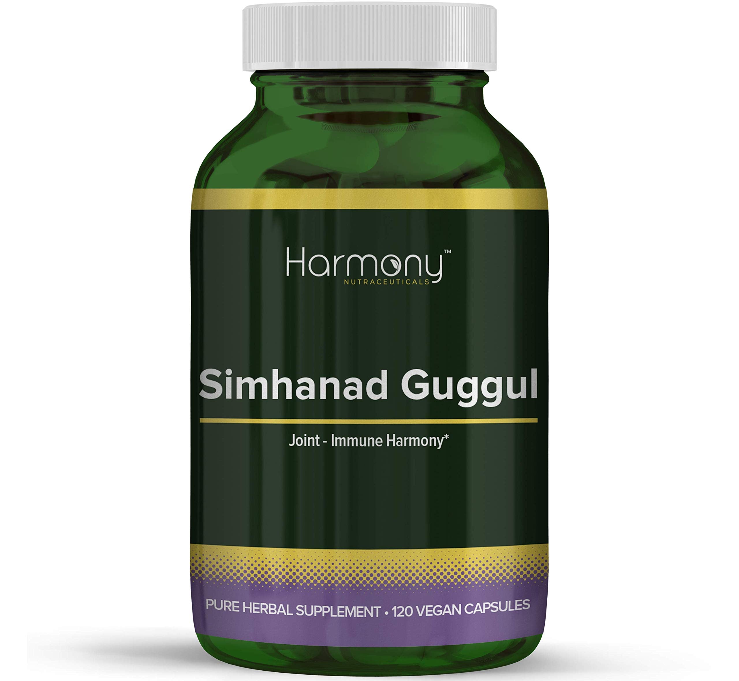 Harmony Nutraceuticals Simhanad Guggul bottle showing premium joint support.
