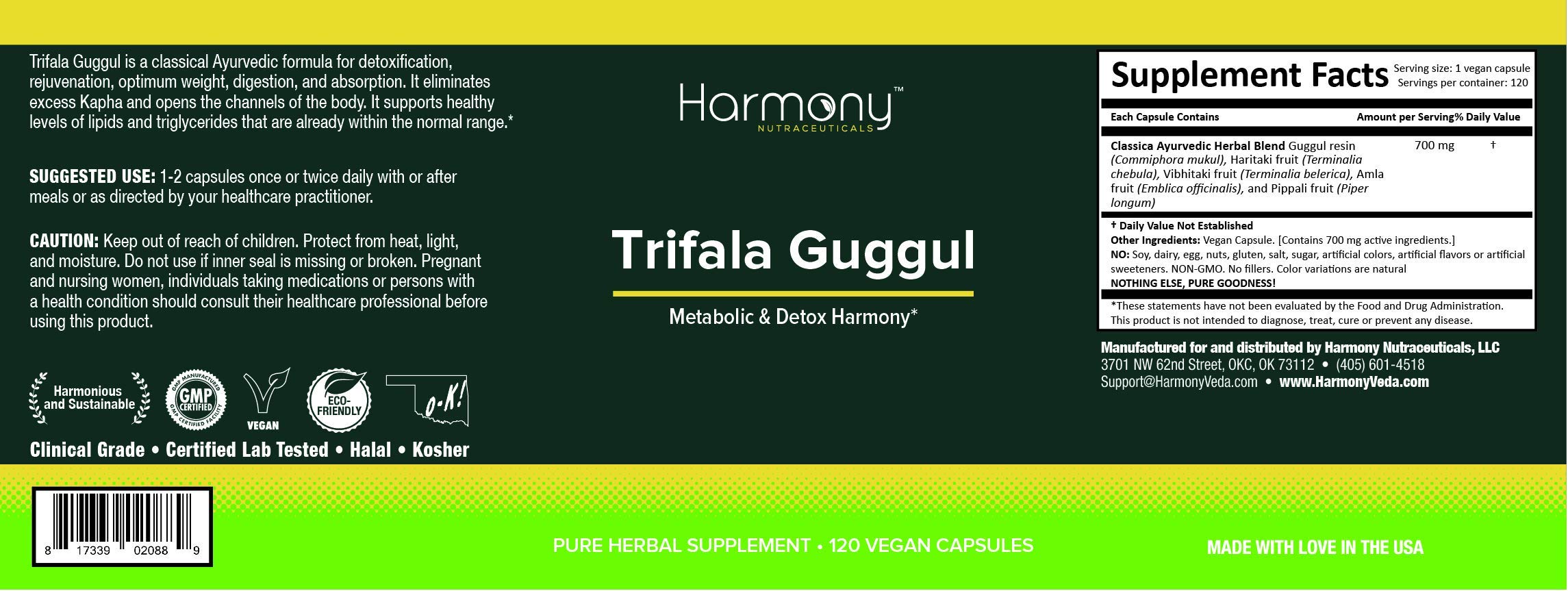 GMP certificates associated with Harmony Nutraceuticals Trifala Guggul