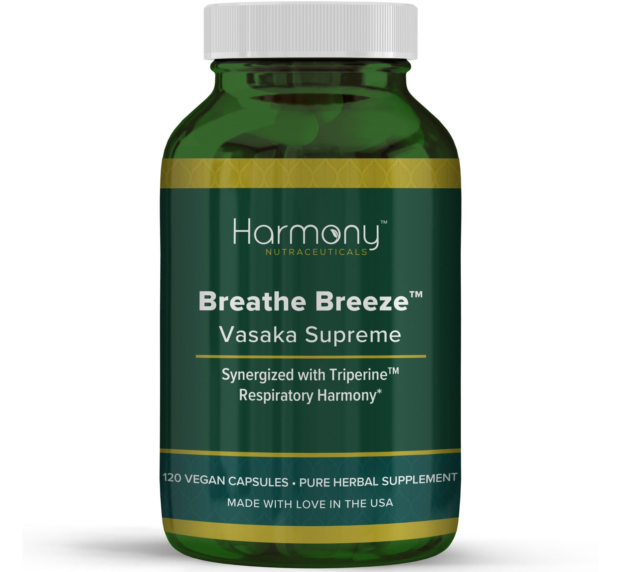 Harmony Nutraceuticals Vasaka bottle shows a trusted daily respiratory support option