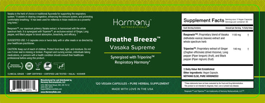 Harmony Nutraceuticals Vasaka capsules close-up highlights easy-to-swallow capsules