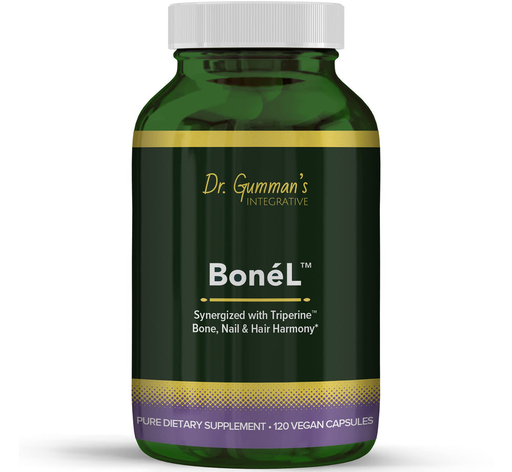 Harmony Nutraceuticals Bone’L bottle front showing vegan capsules for bone and hair support.