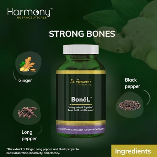Harmony Nutraceuticals Bone’L capsules closeup highlighting vegetarian formulation.