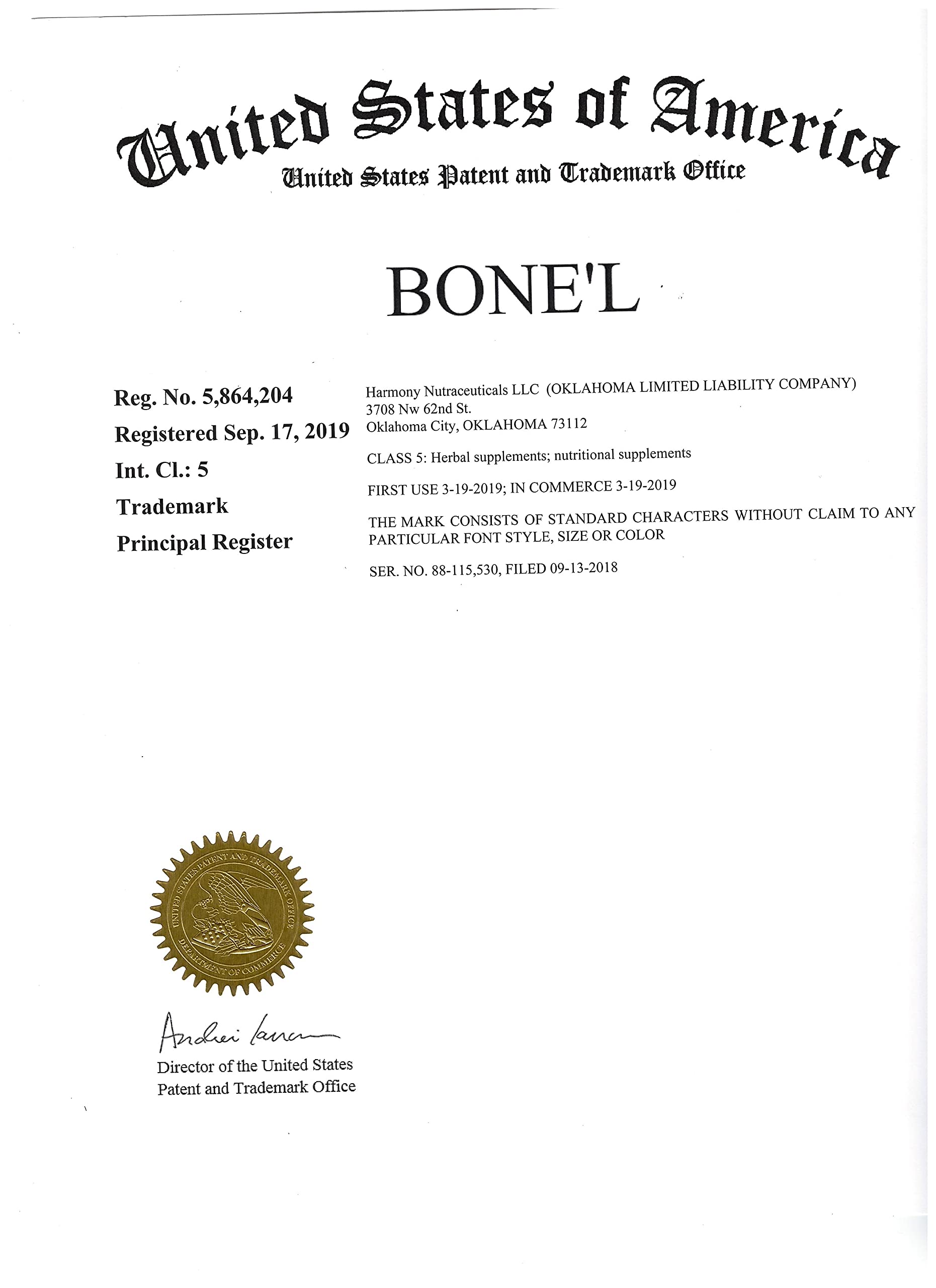 Harmony Nutraceuticals Bone’L packaging with seal conveys purity and third-party testing.